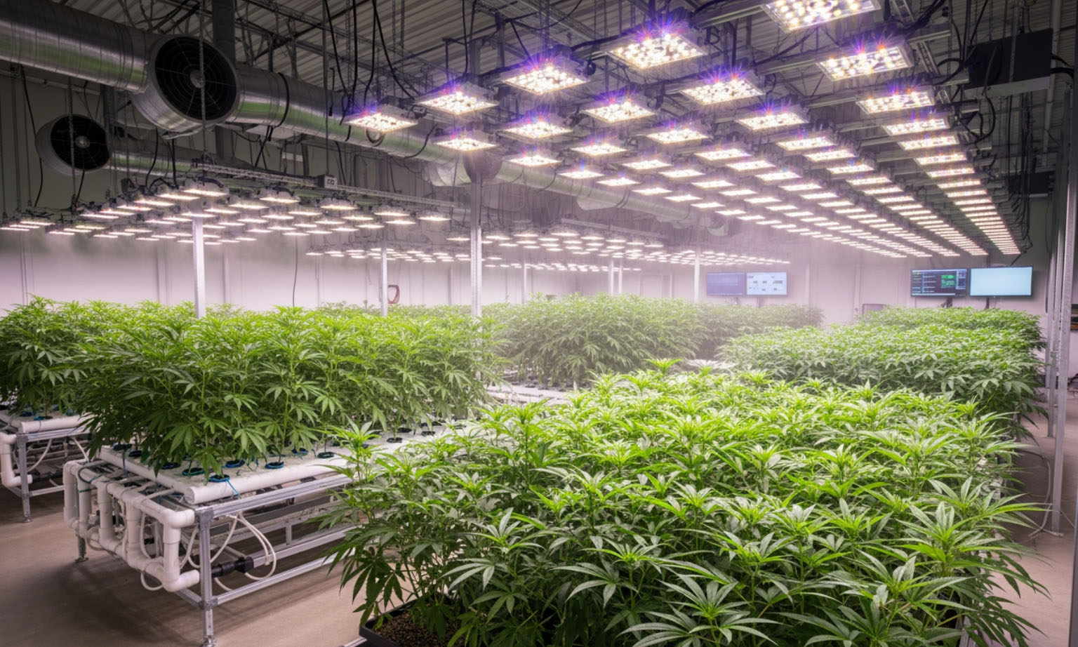 indoor hemp cultivation facility with lush plants - hemp derived THCA flower